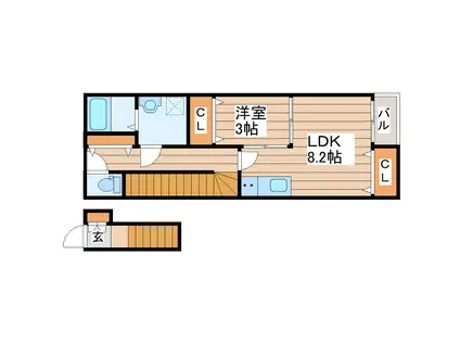 ハリースローリー(1LDK/2階)の間取り写真