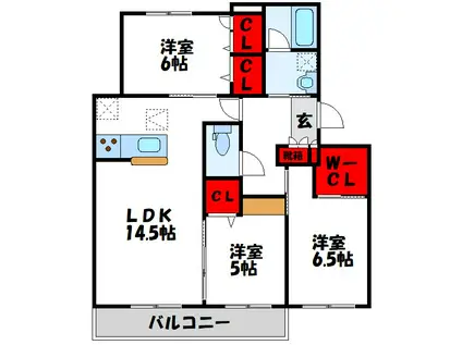 リバプールVI(3LDK/1階)の間取り写真