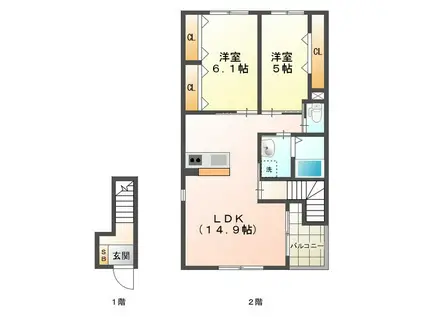 VILLA C棟(2LDK/2階)の間取り写真