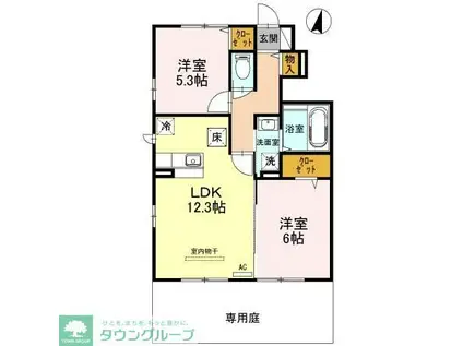 ファヴォーレII(2LDK/1階)の間取り写真