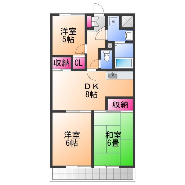 グランドール岸和田(3DK/4階)の間取り写真