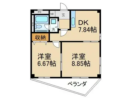 イーストヒルズ東香里(2DK/4階)の間取り写真