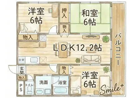 ベンビレッジ平田東公園(3LDK/4階)の間取り写真