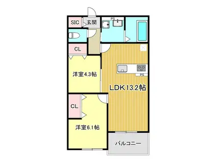 PLUME葛野三条(2LDK/2階)の間取り写真