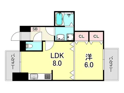 シーズ本町南(1LDK/8階)の間取り写真