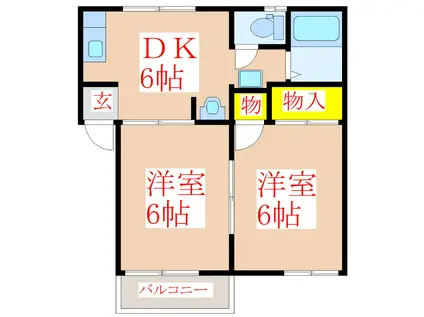 第一UTOハイツ B棟(2DK/2階)の間取り写真