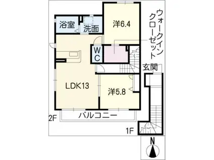 エルマノI(2LDK/2階)の間取り写真
