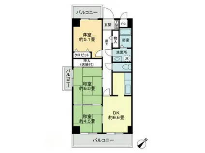 プラージュ司(3DK/4階)の間取り写真