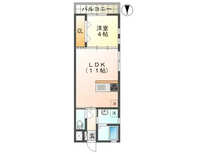 セブンスター栄町(1LDK/2階)の間取り写真