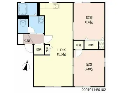 プリムヴェールパルクE棟(2LDK/1階)の間取り写真