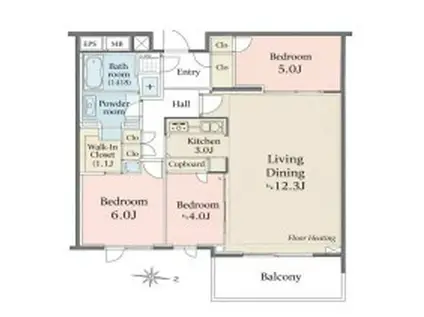 ザ・パークハウス小日向(3LDK/3階)の間取り写真