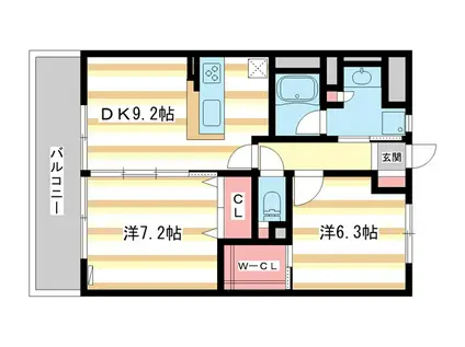 K-TERRACEあやめ池北棟(2DK/3階)の間取り写真