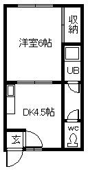 セシール神楽岡(1DK/1階)の間取り写真