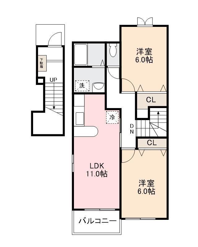 ムイビエーンB(2LDK/2階)の間取り写真