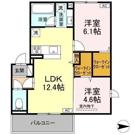 アレテー開出(2LDK/1階)の間取り写真