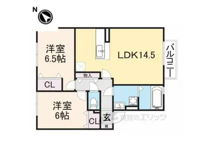 コンフォール・ヴィラ B棟(2LDK/1階)の間取り写真