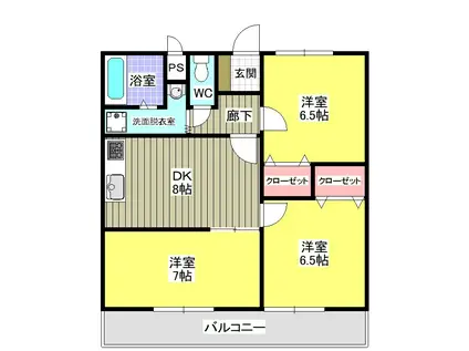 ディアオオイソ(3DK/3階)の間取り写真