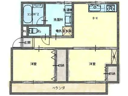 アルファーレ3港町(2DK/2階)の間取り写真
