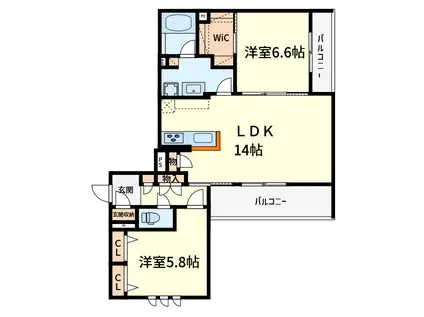 シャーメゾン高槻市赤大路町(2LDK/3階)の間取り写真