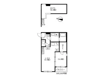 ハーモニーテラス六田(1LDK/2階)の間取り写真