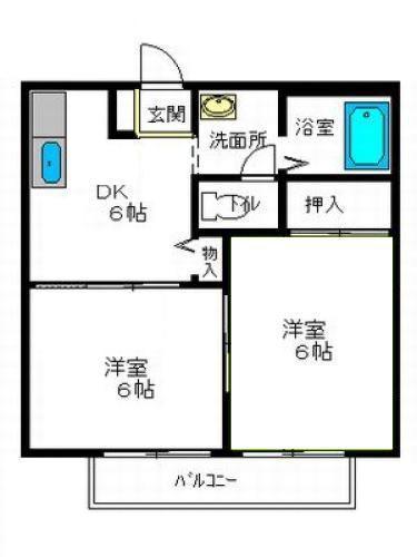 ディアス河原木D(2K/1階)の間取り写真