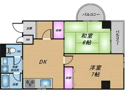 シャトー南船場(2DK/6階)の間取り写真