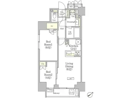 パークヴィラ恵比寿 旧ベルファース恵比寿ビジュー(2LDK/12階)の間取り写真