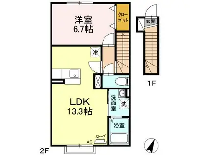 ラ・フォーレ藤崎(1LDK/2階)の間取り写真