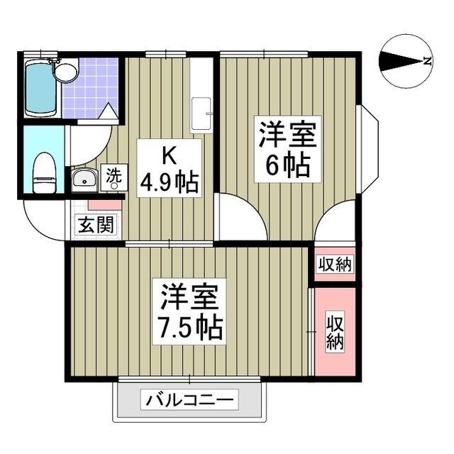 ルビーヒルズD(2K/2階)の間取り写真