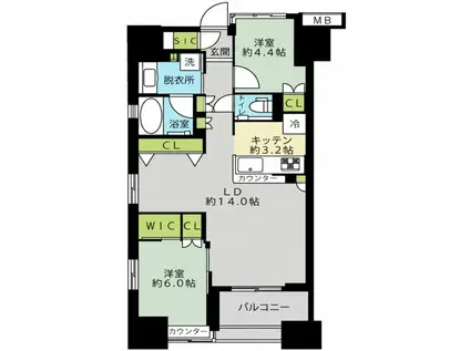 グレーシア勝どき(2LDK/12階)の間取り写真