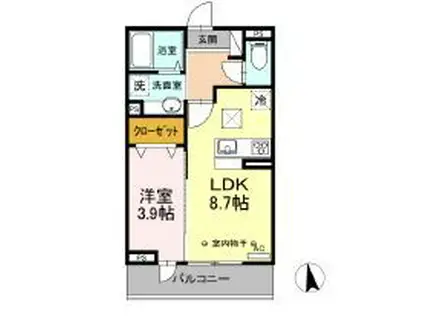 A-ROOM寒河江(1LDK/1階)の間取り写真