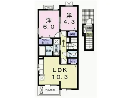 フェザン・レーブII(2LDK/2階)の間取り写真