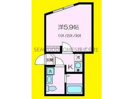 グリーンカーサ六浦II(1K/1階)の間取り写真