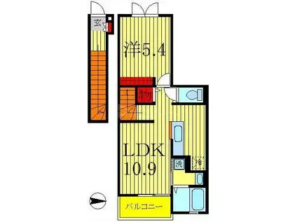ソレアード南流山(1LDK/2階)の間取り写真
