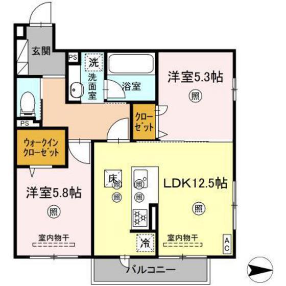 サンドルフ高須II番館(2LDK/1階)の間取り写真