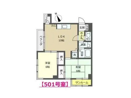 リブスイート駅西(2LDK/5階)の間取り写真