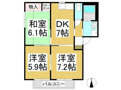 トライアンフ花岡B(3DK/2階)の間取り写真