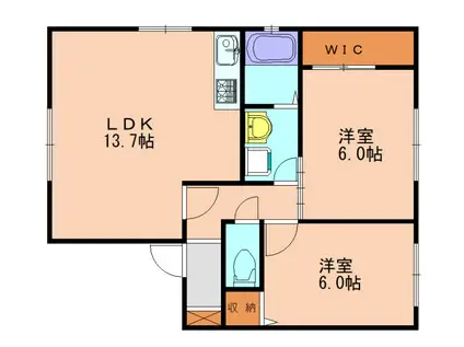 カーサ新宮B(2LDK/1階)の間取り写真
