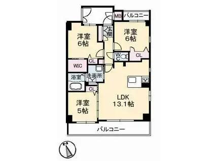ヴィラシオン長府(3LDK/4階)の間取り写真