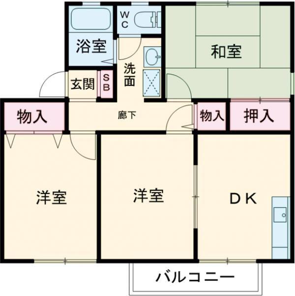 ソシア B棟(3DK/2階)の間取り写真