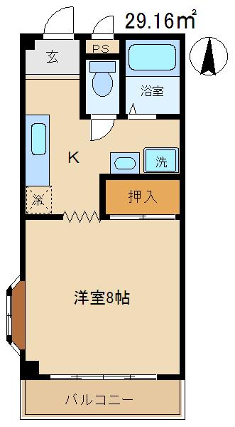 ハイツ峰(1K/2階)の間取り写真