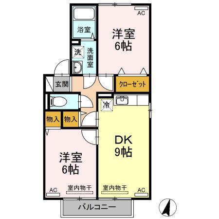 ストークシャトルB棟(2DK/2階)の間取り写真