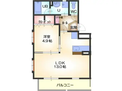 リアン泊(1LDK/2階)の間取り写真