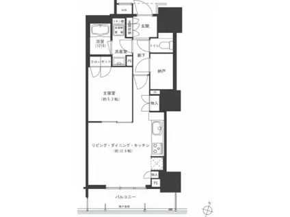 グランクロスタワー広島 アイコート(1LDK/13階)の間取り写真