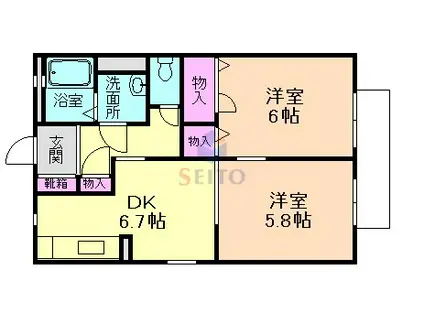 オークアレイ渡邊(2DK/1階)の間取り写真