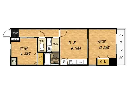 ビビットフィールド大阪(2DK/3階)の間取り写真