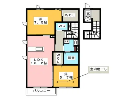 ピエトラ ミリアーレ B棟(2LDK/2階)の間取り写真