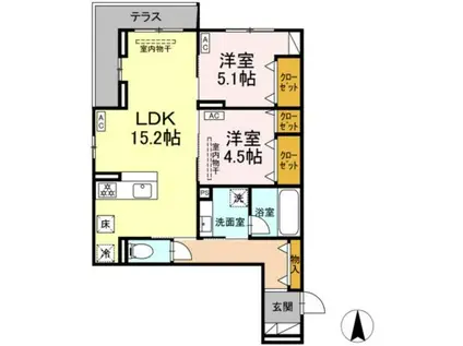 メリディアン ウエスト(2LDK/1階)の間取り写真