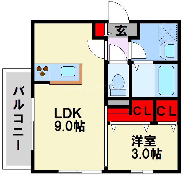 D-ROOM西小倉(1LDK/2階)の間取り写真