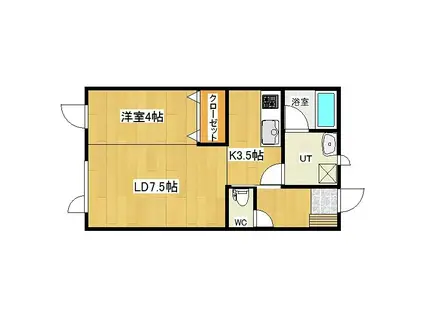 アプリコットあおばB(1LDK/1階)の間取り写真